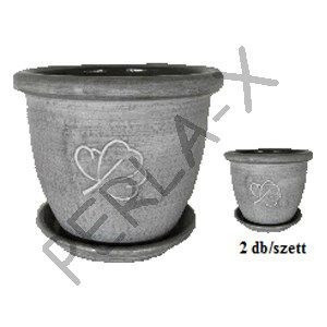 Agyag cserép+alátét SZÜRKE+levél szett
