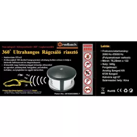 Rágcsáló riasztó-ultrahangos belt. 375m2 360' látószög