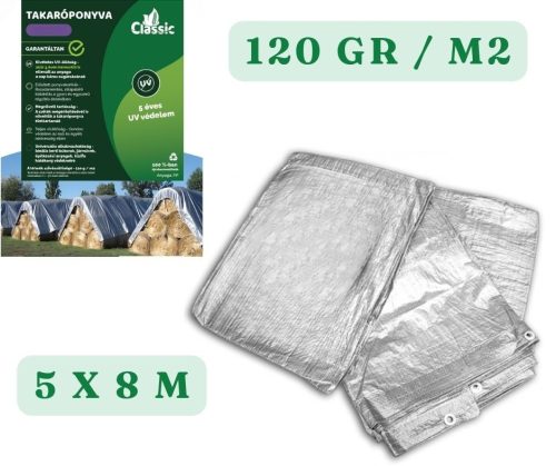 Takaróponyva  vízálló ezüst  120 gr  5 * 8 m, Vegyes áru, takaróponyva