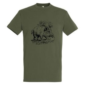 Póló (vaddisznó mintával) kereknyakú (100%pamut 190 g/m2) TOP, katonai szín, S